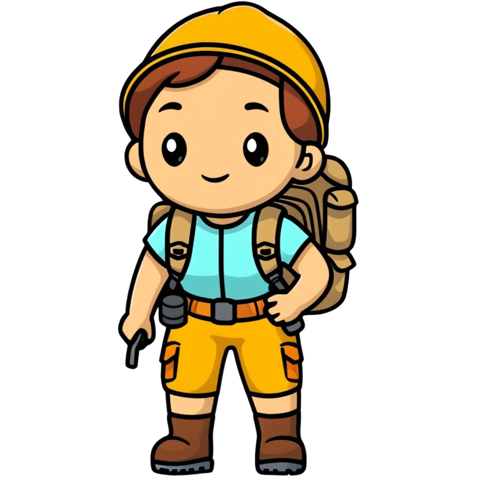 Woman explorer in backwoods with hiking gear emoji