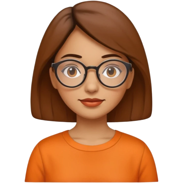 hispanic woman with round glasses and orange blouse with color emoji