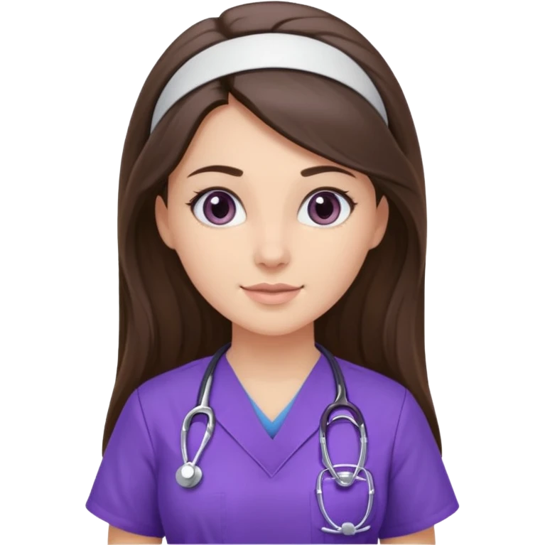 pretty brunette nurse with long hair in purple scrubs emoji