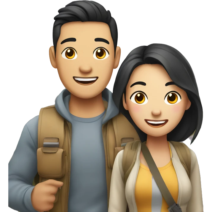 Attractive young  Asian couple excitedly traveling  emoji