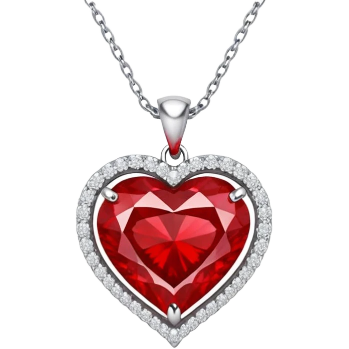 red heart ruby pendant with silver chain and white stones emoji