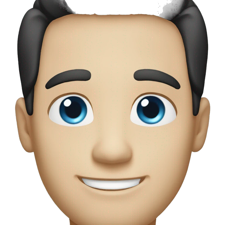 Man, blue eyes, straight black hair, bright blue eyes, white skin, caucasian, smiling, happy emoji