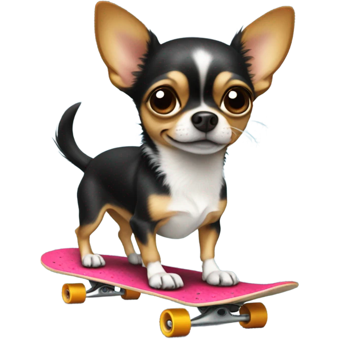 Tri coloured chihuahua on a skateboard  emoji