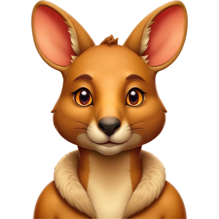 Cinematic Noble Kangaroo Portrait Emoji, Poised and regal, with a powerful, muscular build and a sleek, well-groomed fur of warm red-orange hues, deep-set soulful amber eyes and a strong tail, Simplified yet sharp and sophisticated features, highly detailed, glowing with a warm, dignified glow, high shine, intelligent and athletic, stylized with an air of outback majesty, focused and attentive, soft glowing outline, capturing the essence of a watchful and confident marsupial, so majestic it feels as though it could bound out of the screen with effortless authority! emoji