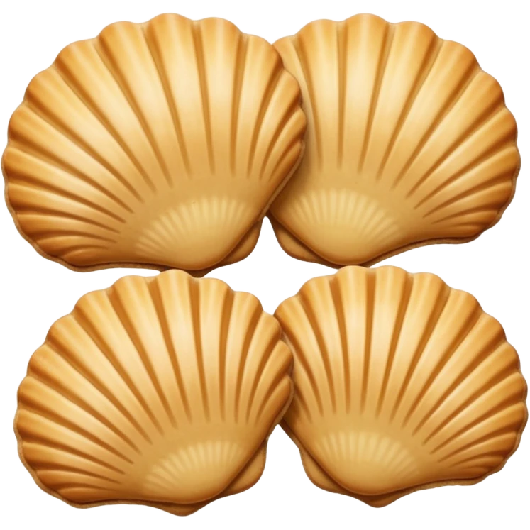 A madeleine pastry. Oval seashell shape with ONLY four to five vertical lines going in the same direction. Light golden brown. Scalloped edge. Cookie. Flat. Long. Oval shape. Lets scallops. emoji