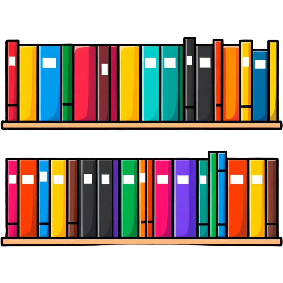 row of books on bookshelf, colorful book spines visible emoji