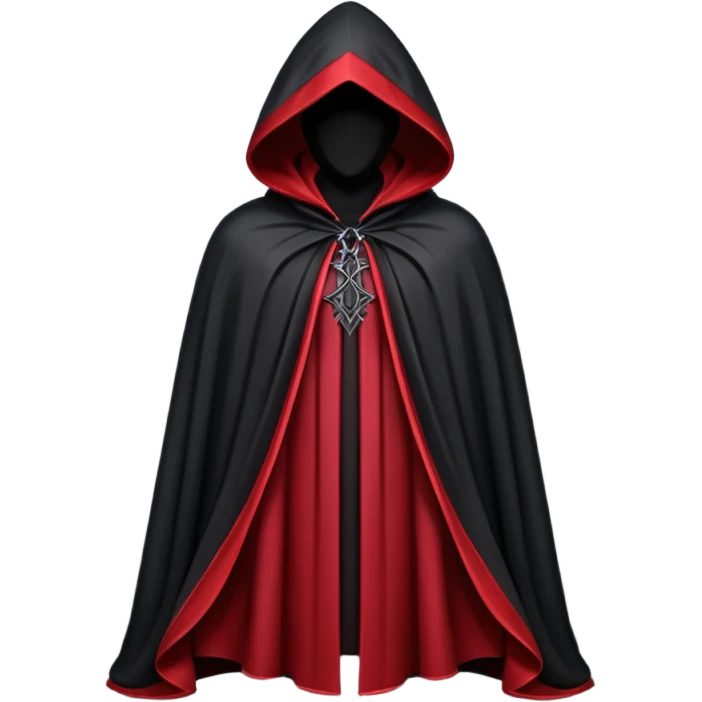 gothic hooded cloak object icon, black and crimson accents, mysterious fantasy cloak, elegant folds, 3D cartoon, mobile game icon style, centered, clean background, no text, no watermark
 
 emoji