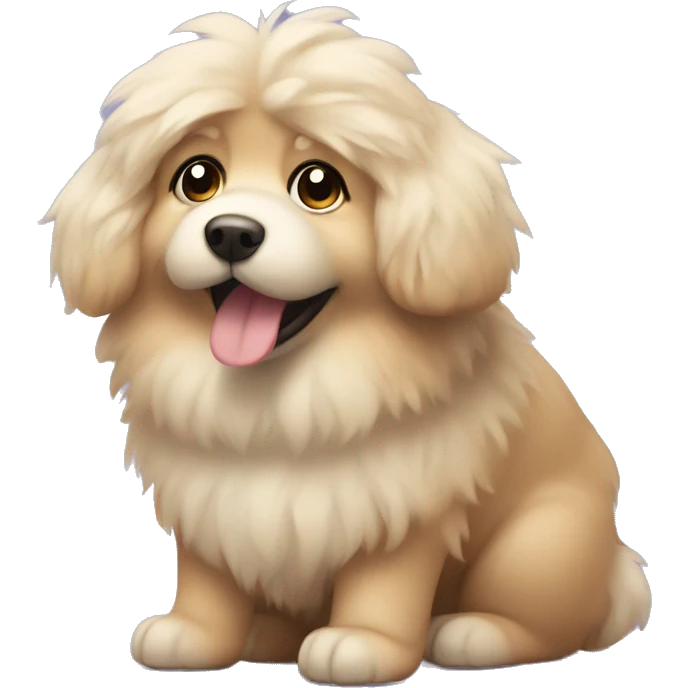 fluffy dog indoors looking cute emoji