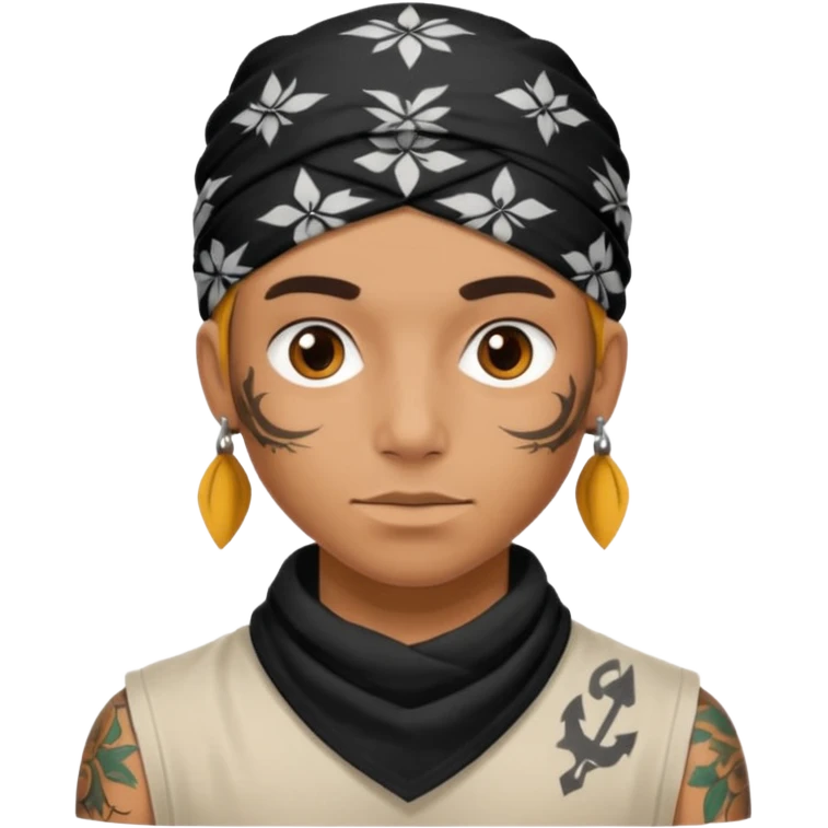 a human with bandana and tattoo emoji