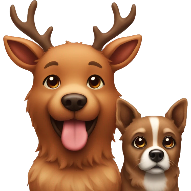 Cute Rudolph the deer and a brown furry dog emoji