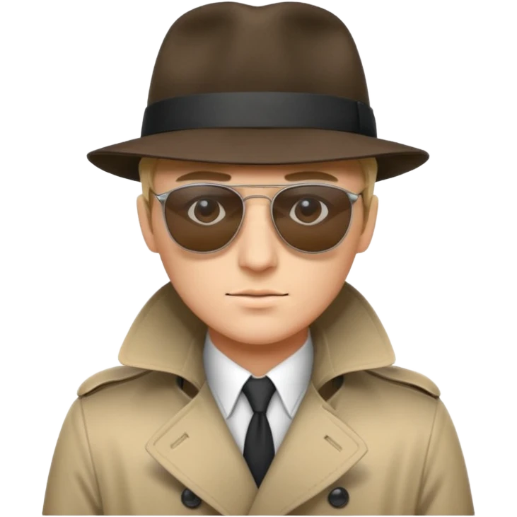 spy wearing sunglasses, a fedora and trench coat emoji