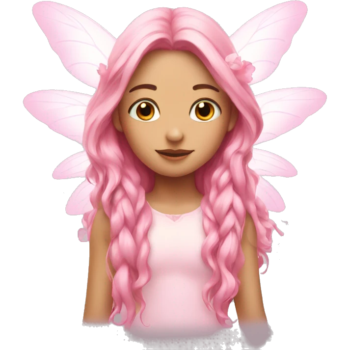 Beautiful, flower, fairy, pink, white, long hair, with pink wings emoji
