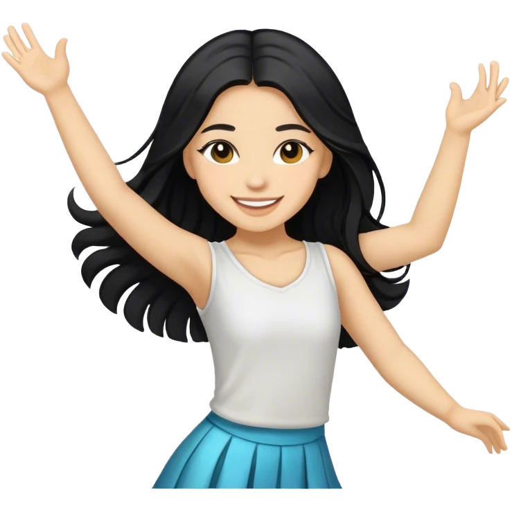 Smiling girl with long black hair with blonde highlights hair dancing emoji