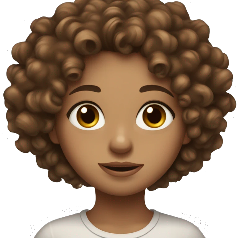 Tarnish girl with brown curly hair and hazel eyes,￼ a few freckles emoji