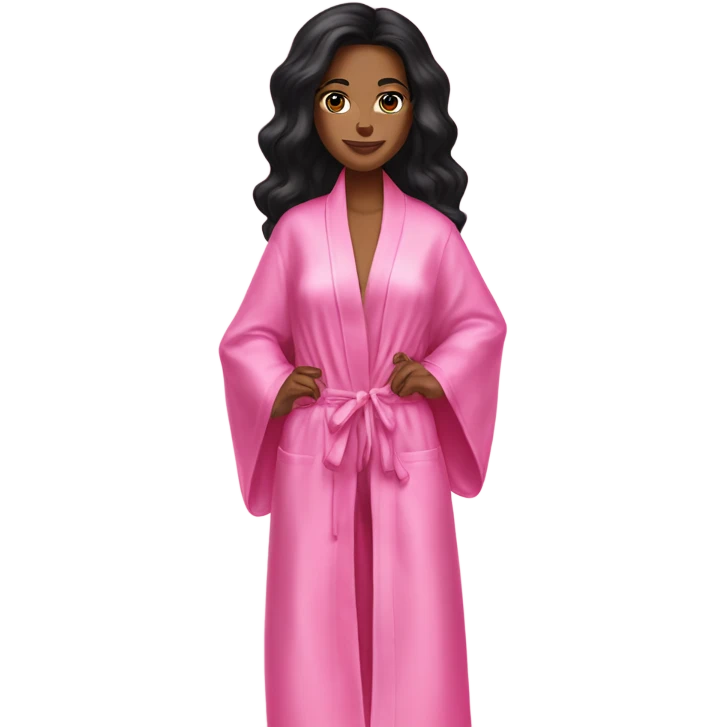 Mixed raced woman with long black hair wearing a silk pink Victoria’s Secret robe emoji