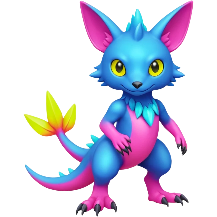 colorful neon-colored Fakémon-Digimon-Fionbri-Trico-creature (full body) emoji