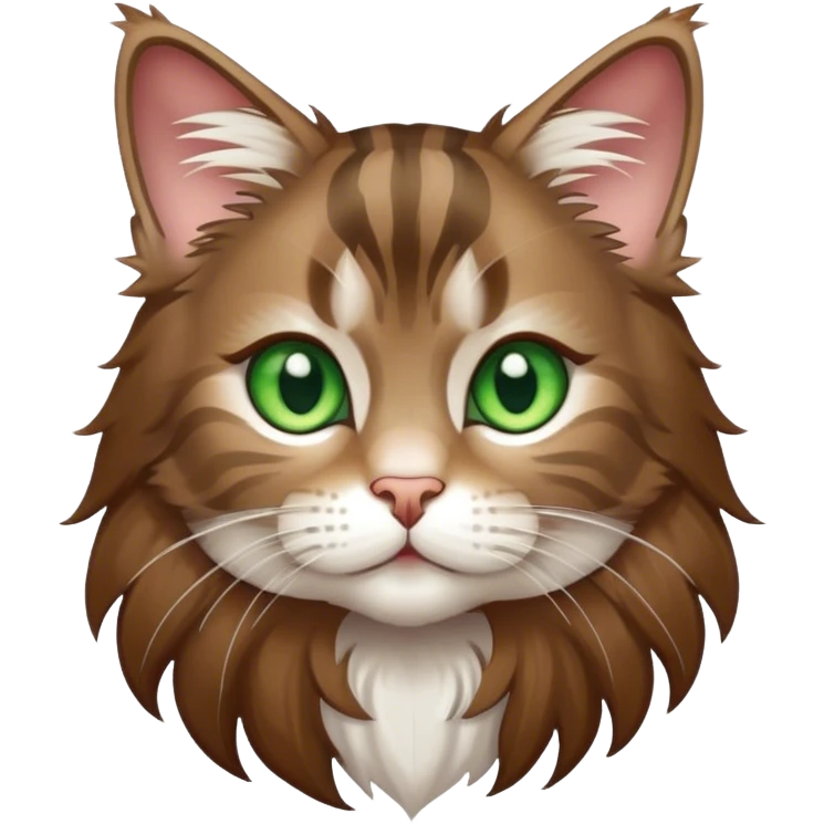 Cute chibi Maine coon kitty with brown hair with white streaks and green eyes emoji
