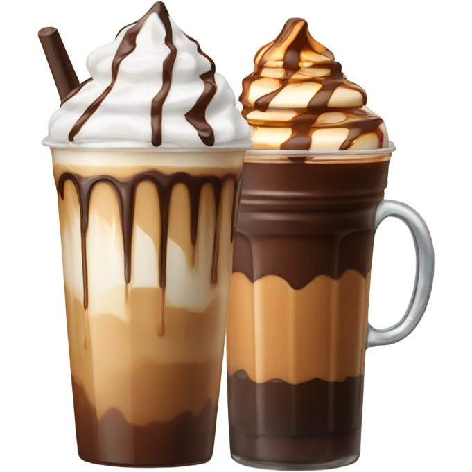 caramel coffee next to a chocolate iced coffee  emoji