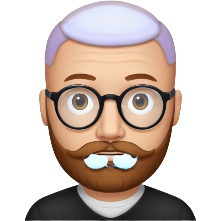 emoji 32-year-old white man, bald with a chestnut beard and mustache, small head with round black glasses. emoji