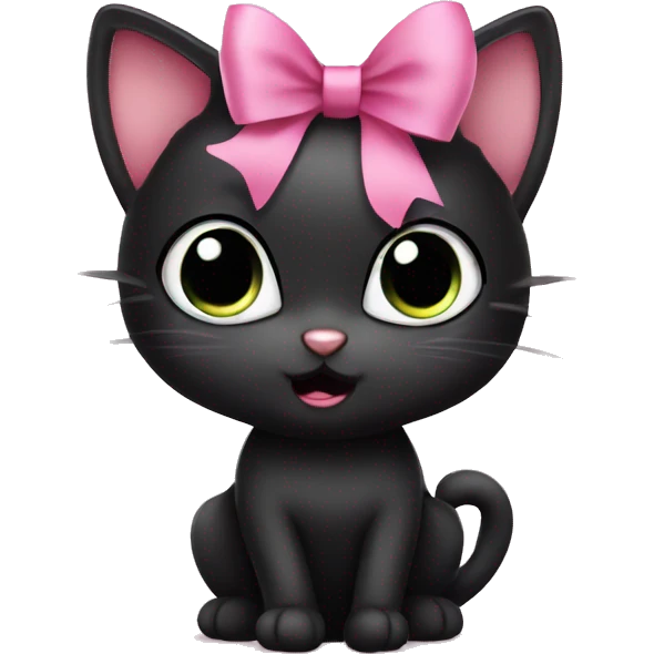 female cute black cat with big eyes and pink bow fie  emoji