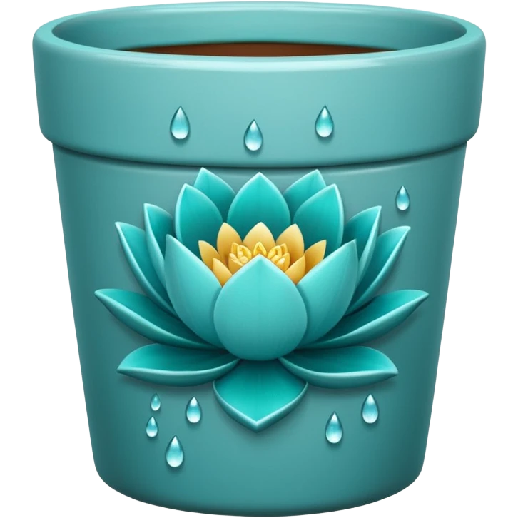 Decorative turquoise ceramic flower pot with a low, cylindrical shape and a lotus flower plant emoji