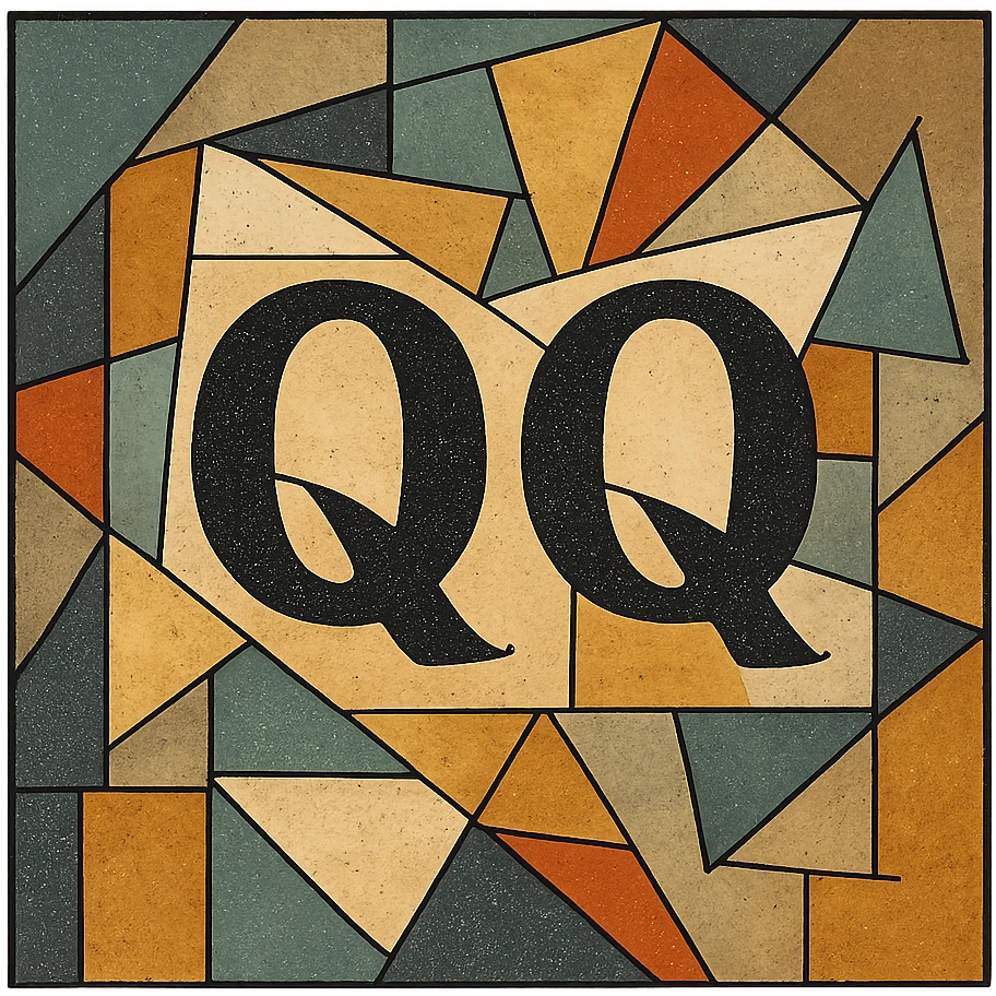 icon with the title 'QQ' in cubist abstraction style, geometric shapes and bold lines emoji