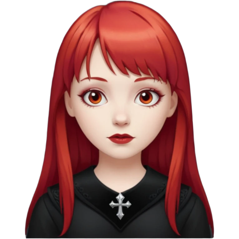White girl with red hair, bangs and gothic  emoji
