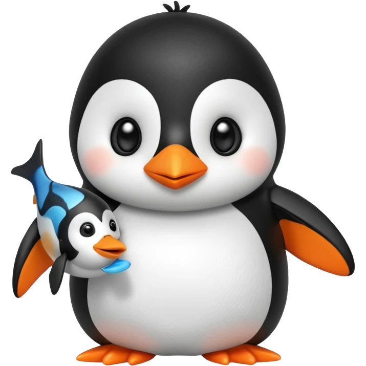 A cute penguin doll holding an orange fish. emoji