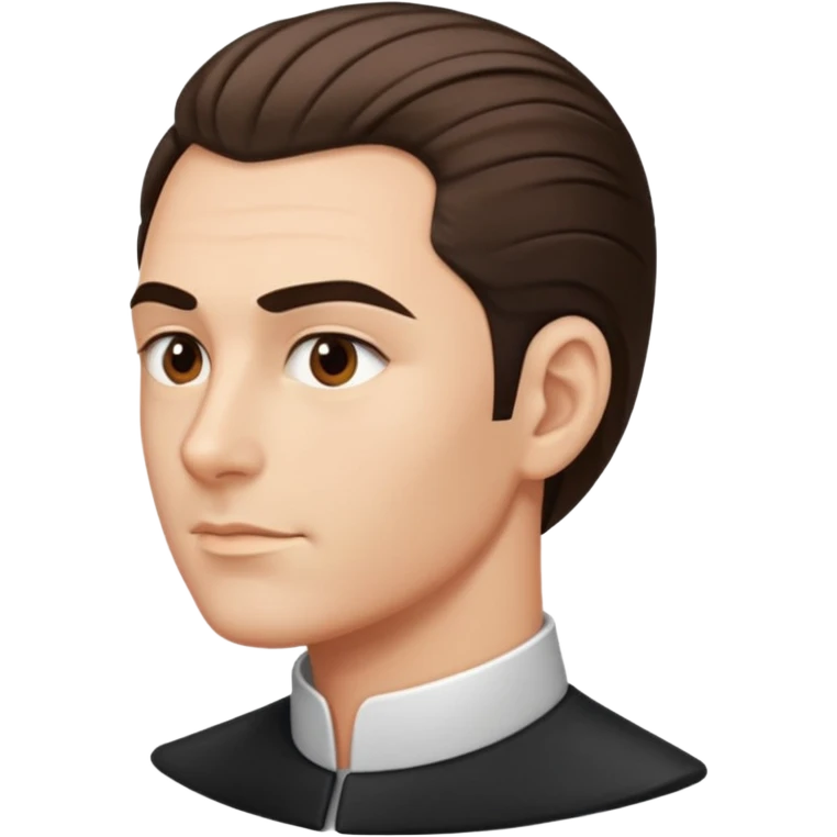 sharp chin lines, hair slicked to the side, emoji