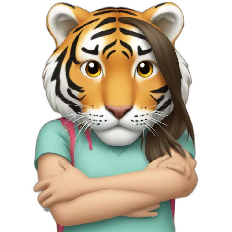 Tiger in arm of Japanese  girl  emoji