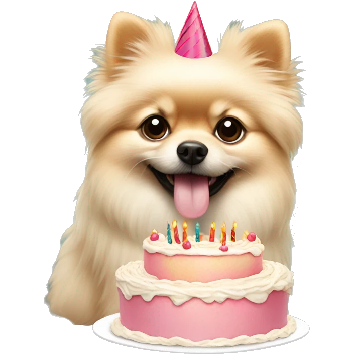 Crème Pomeranian with birthday cake emoji