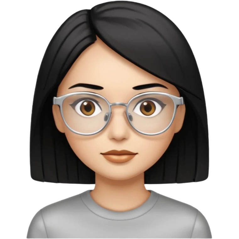Cabelo preto liso olhos castanho cor da pele prata óculos mulher emoji