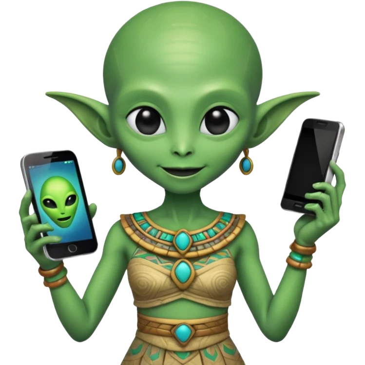 alien with mayan custome dress and smartphone emoji