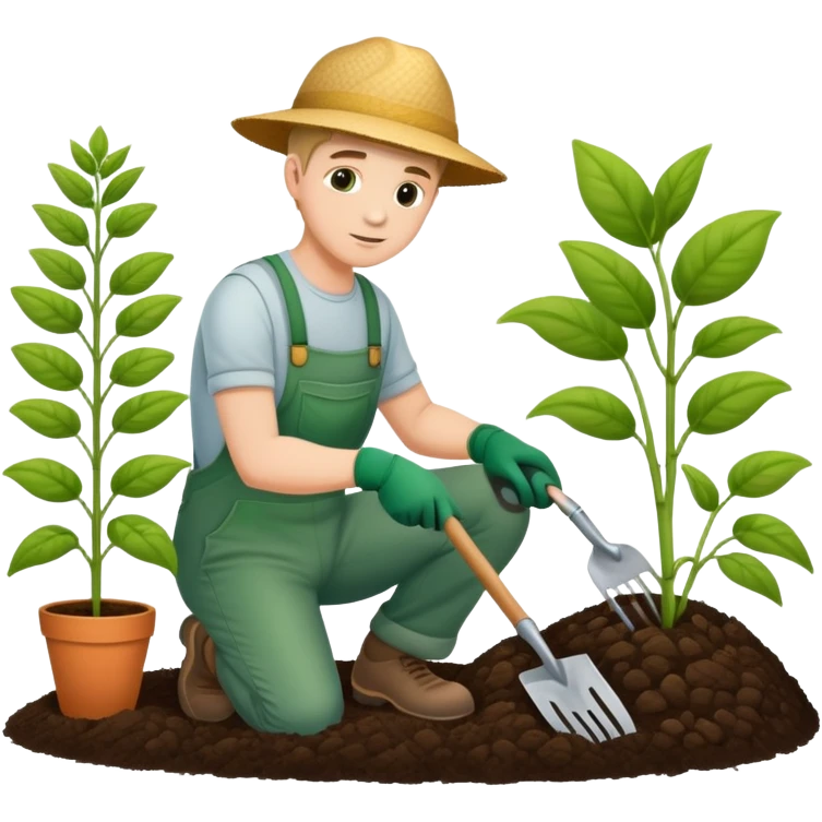 diligent young white male gardener planting emoji