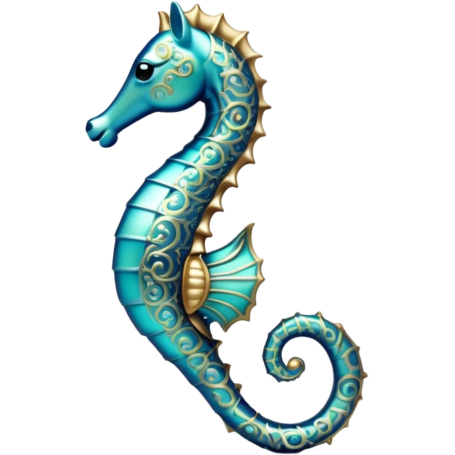 Cinematic Noble Sea Horse Portrait Emoji, Poised and elegant, with a delicate, upright body adorned with intricate, flowing patterns and a gracefully curled tail, with keen, expressive eyes, Simplified yet sharp and sophisticated features, highly detailed, glowing with a soft, aquatic luminescence, high shine, intelligent and refined, stylized with an air of ethereal marine grace, focused and poised, soft glowing outline, capturing the essence of a watchful and confident sea guardian that appears ready to drift out of the screen with effortless authority! emoji