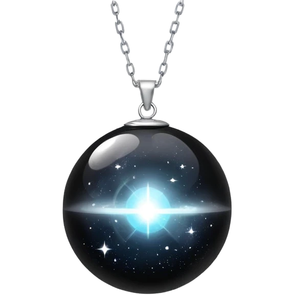 floating black onyx orb with a pure silver aura, cosmic particles swirling around it, silver chain floating midair like starlight emoji