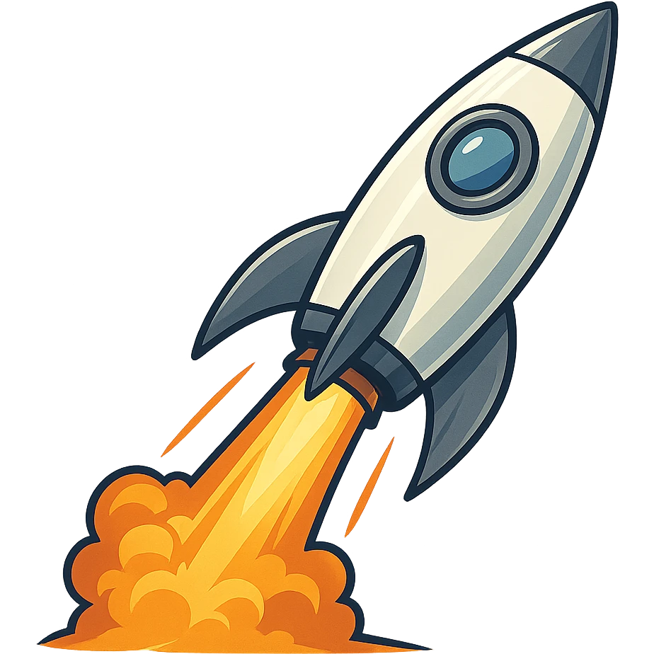 simple rocket ship blasting off, dynamic and sleek, general style emoji