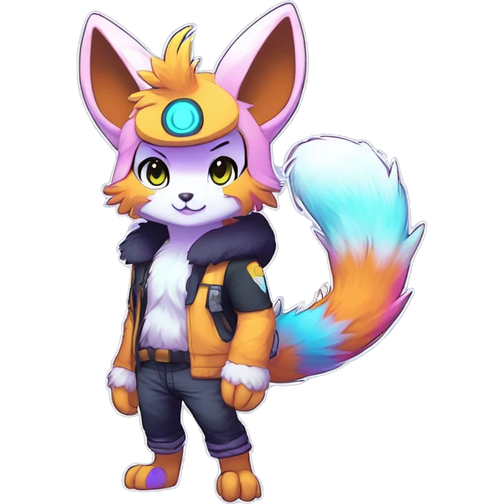 Anthro Scalie Fluffy Cool Cute Magical Shiny Colorful Neon Vibrant Colors Sparkle Kemono-style Chibi Fantasy-Animal-Fakémon-Pokémon-Hybrid Fur Sona Aesthetic Full Body emoji