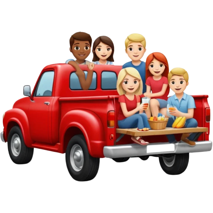 People having a picnic in the back of a red pick up truck emoji