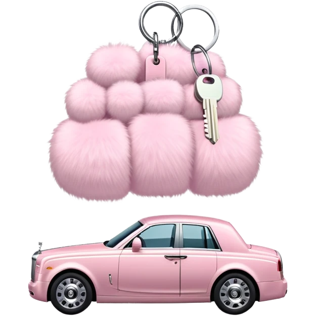 Powder pink fur key holder with rolls Royce car keys emoji