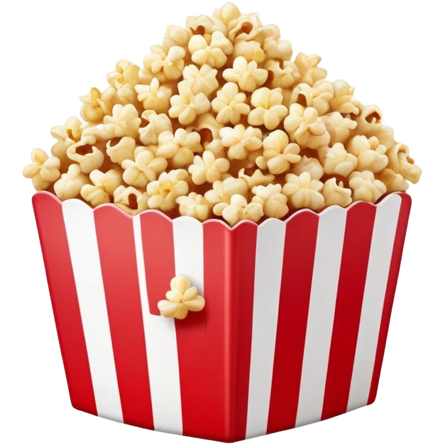 flat design caramel popcorn in red and white striped box, minimal details, Apple emoji aesthetic emoji
