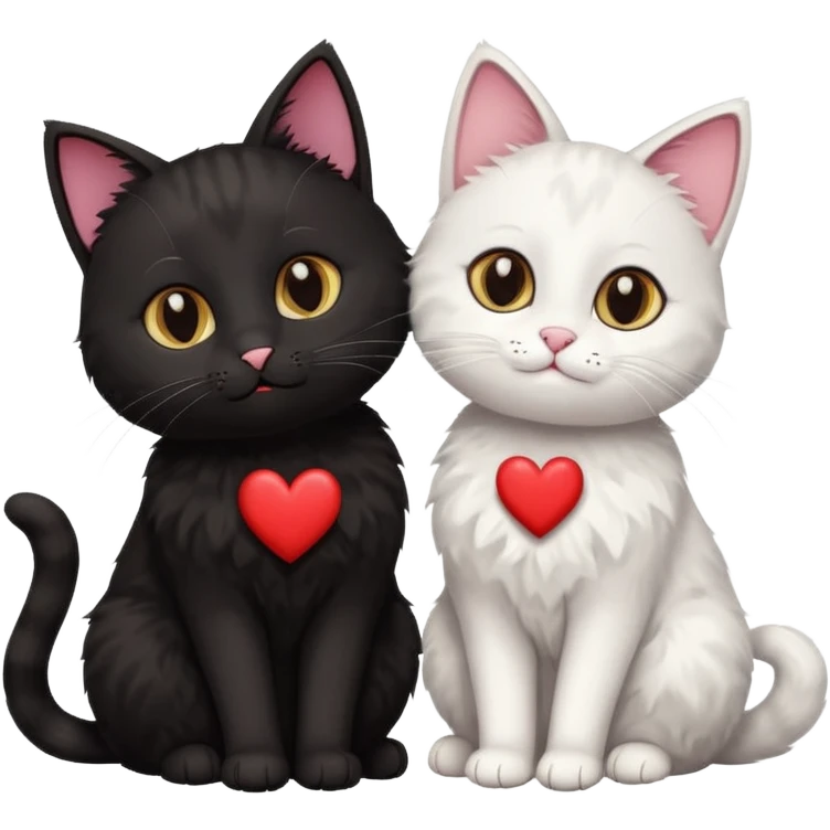 Black cat and white cat with hearts emoji