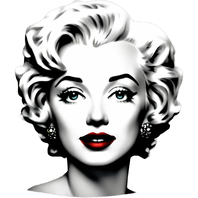 Black and white halftone collage of a face Marilyn  red lips emoji