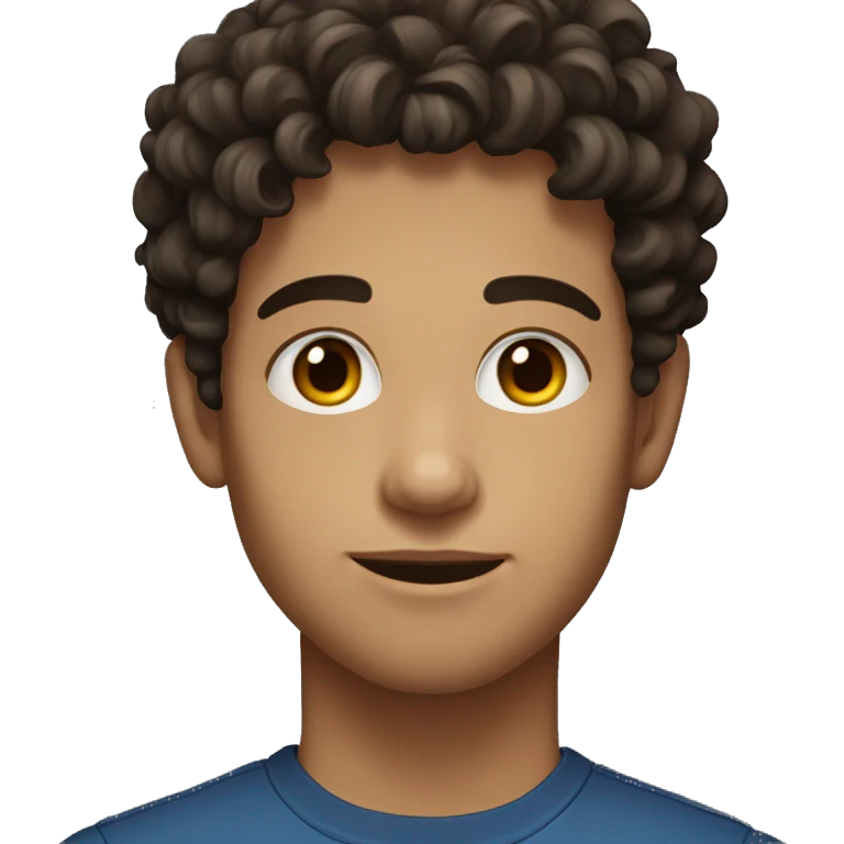 young man with dark brown curly hair, deep set eyes  emoji