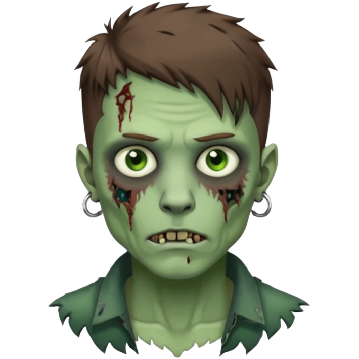 Masculine Zombie with lil bit curly medium brown hair in wolf cut hair style and bridge piercing  emoji
