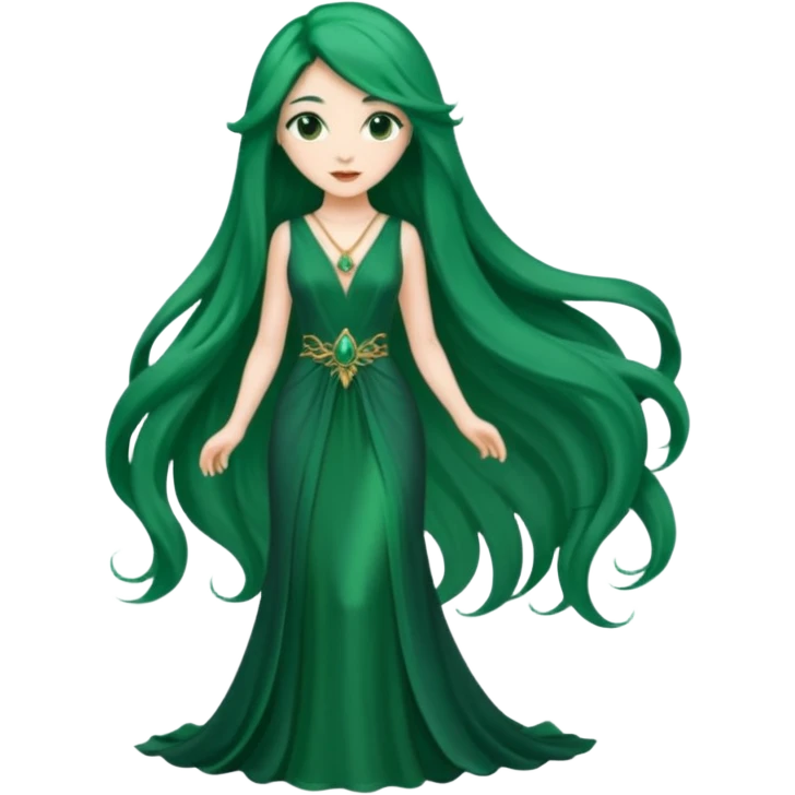 Woman with Long Emerald Hair – flowing deep-green hair, elegant look emoji