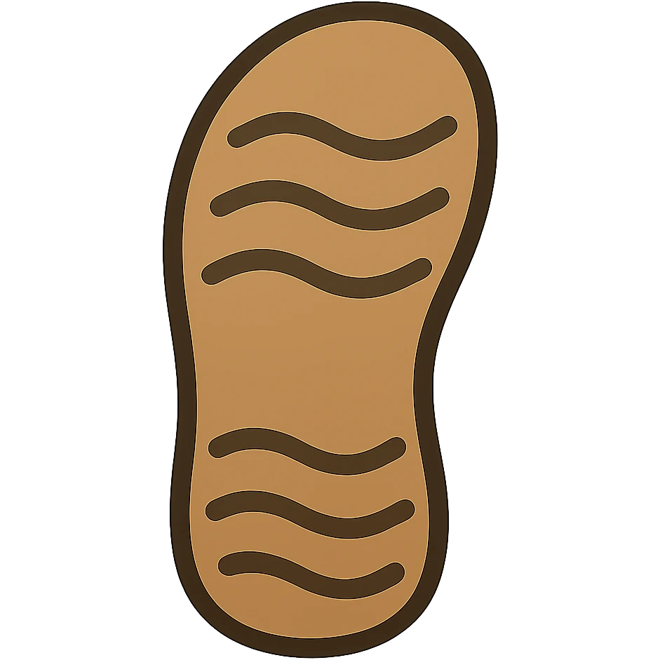 Create an emoji style sandal sole with minimal detail, matching the reference image, with a thicker outline. The style should reflect the look of apple style emojis with simple and clean design. emoji