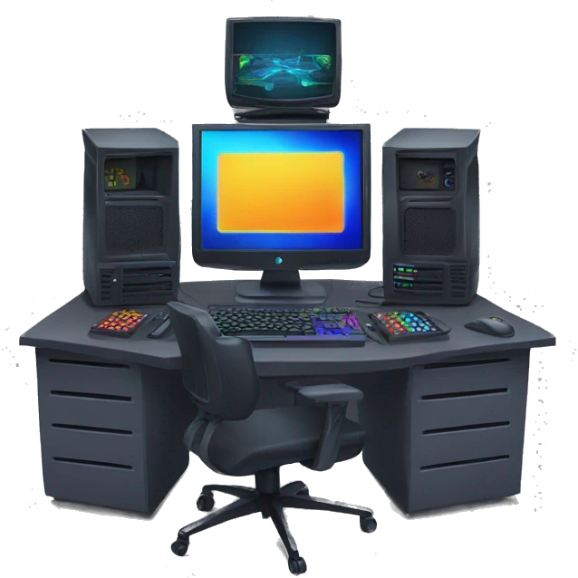 Gaming computer setup with RGB emoji