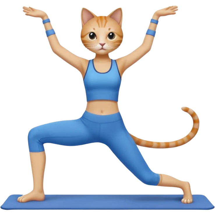 cat doing pilates wearing blue emoji