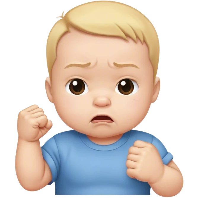 baby with a frowning face with the mouth closed with a fist emoji